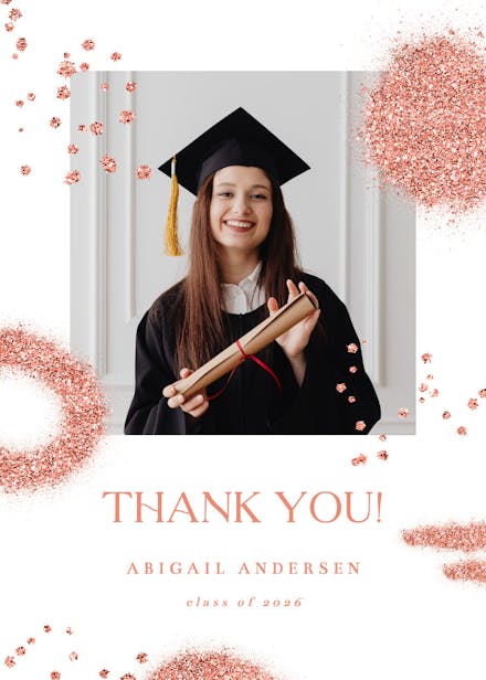 Pink glitter shapes - graduation thank you card