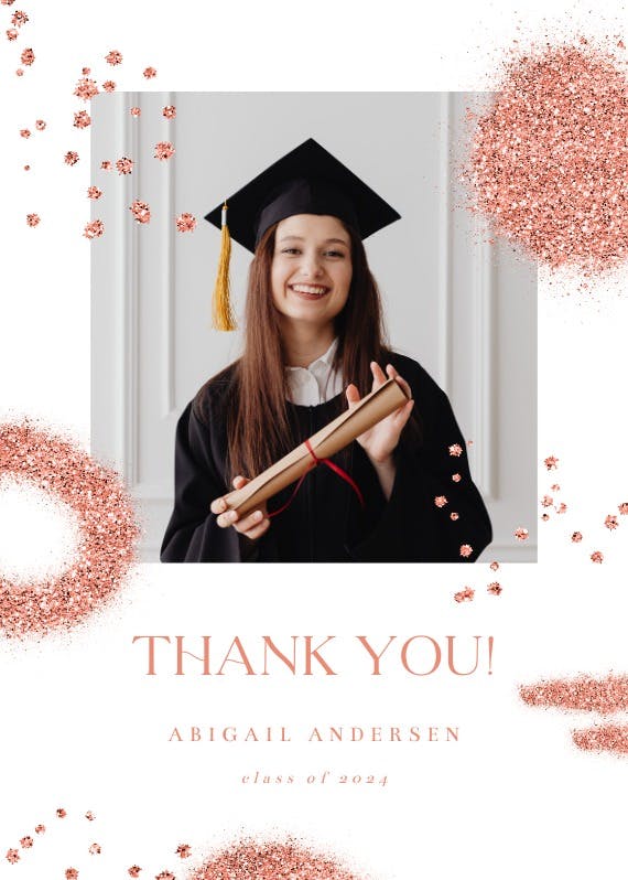 Pink glitter shapes -  free graduation thank you card