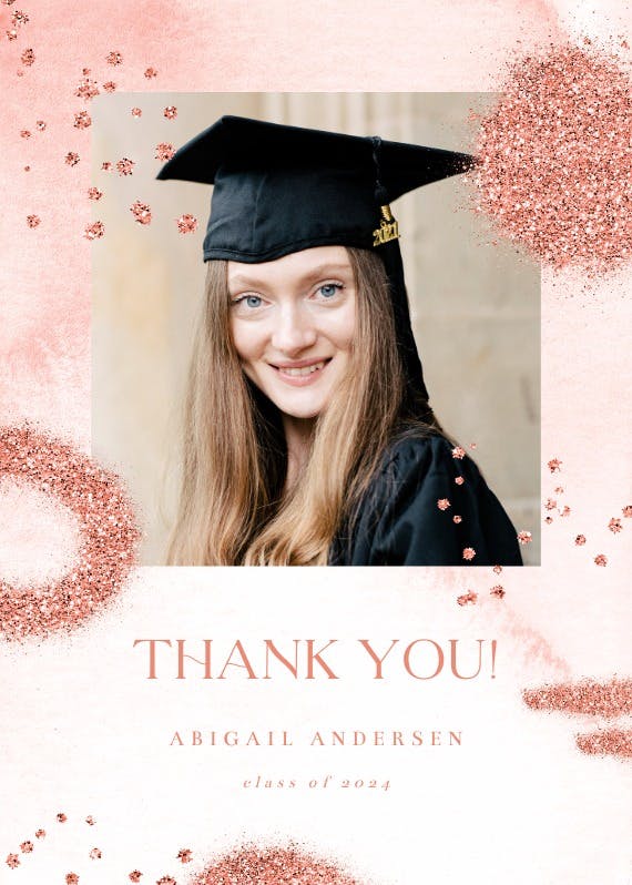 Pink glitter shapes - tarjeta de agradecimiento por la graduación