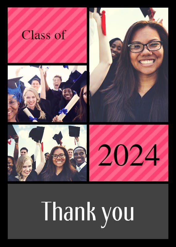 Pink stripes collage -  tarjeta de agradecimiento por la graduación gratis