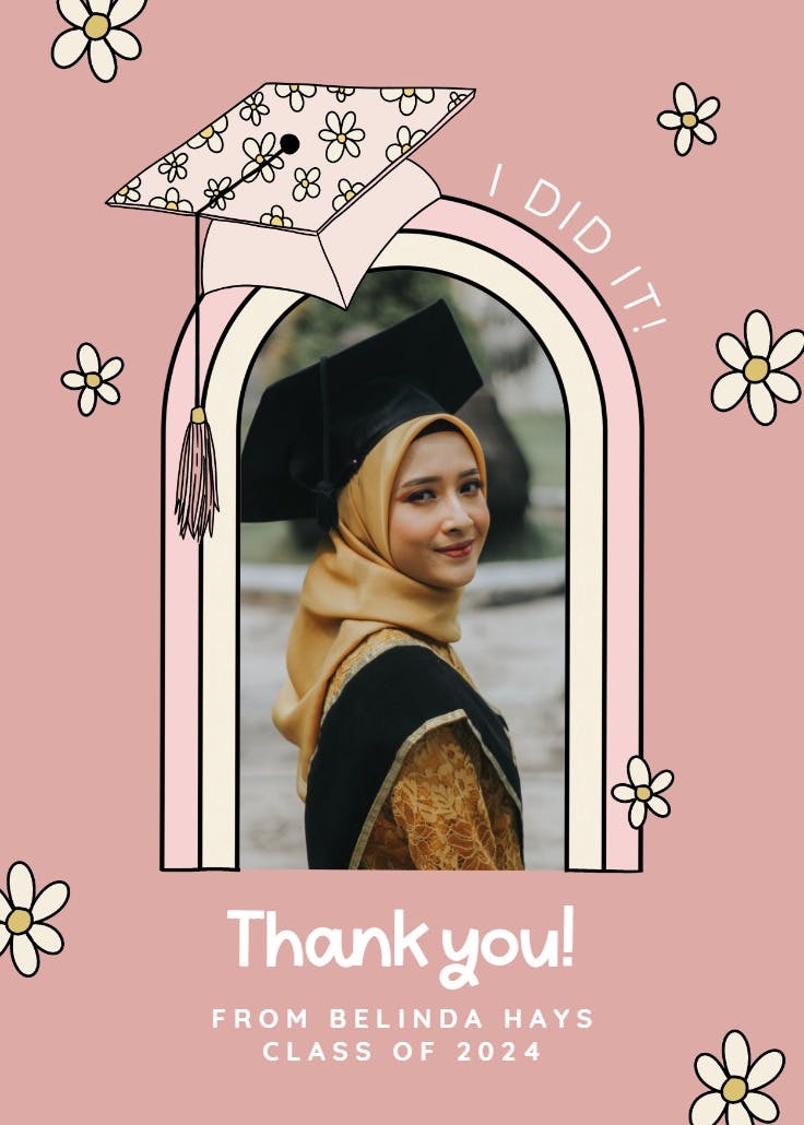 Retro pink -  free graduation thank you card