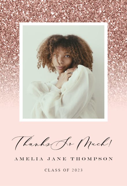 Rose Gold Glitter - Graduation Thank You Card