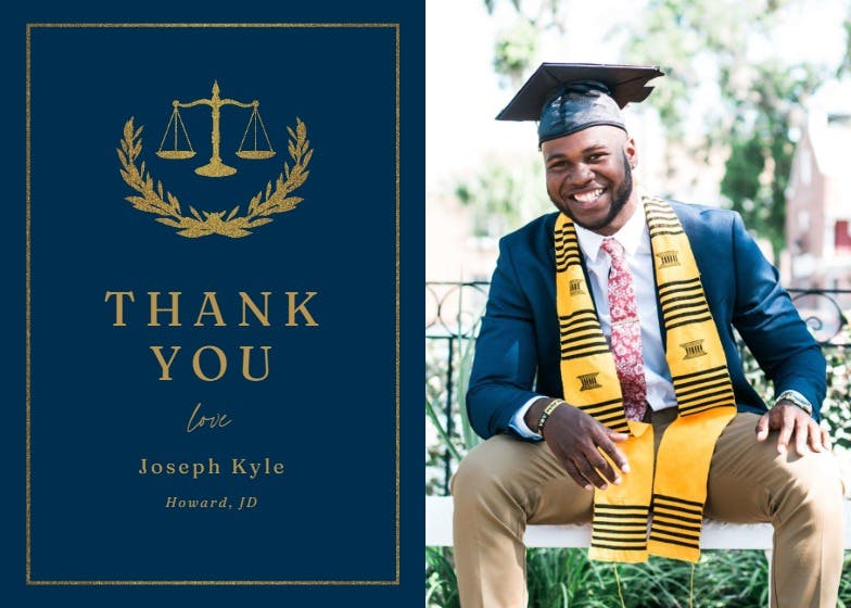 Scales of justice -  free graduation thank you card