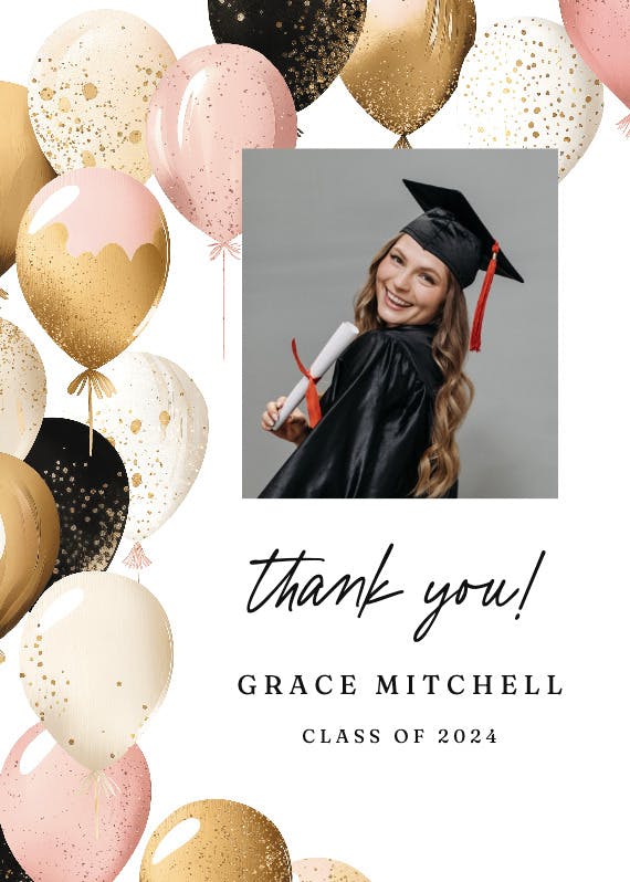 Up, up, and away photo -  tarjeta de agradecimiento por la graduación gratis