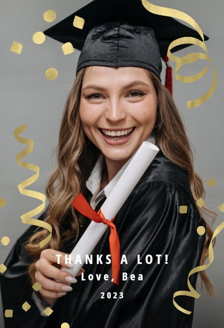 Whimsical Gold Ribbons - Graduation Thank You Card