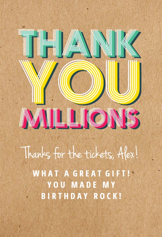 A million thanks - birthday thank you card