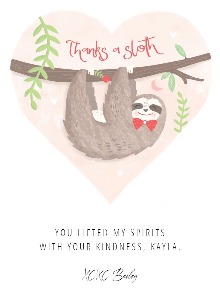 A sloth - thank you card