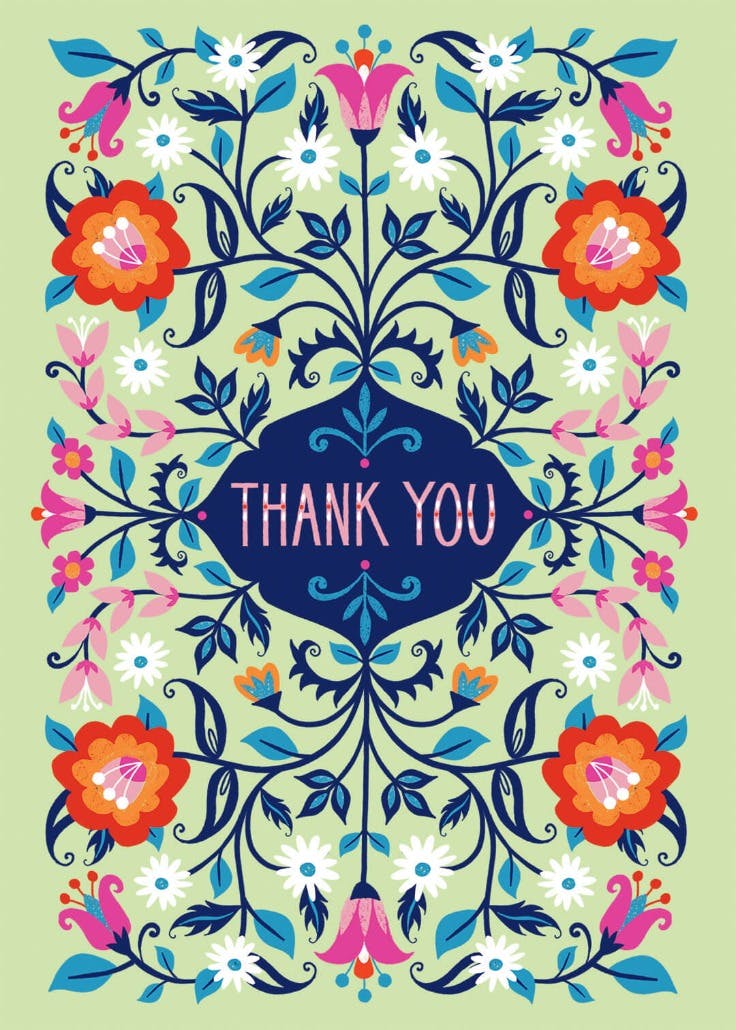 Batik blooms - thank you card