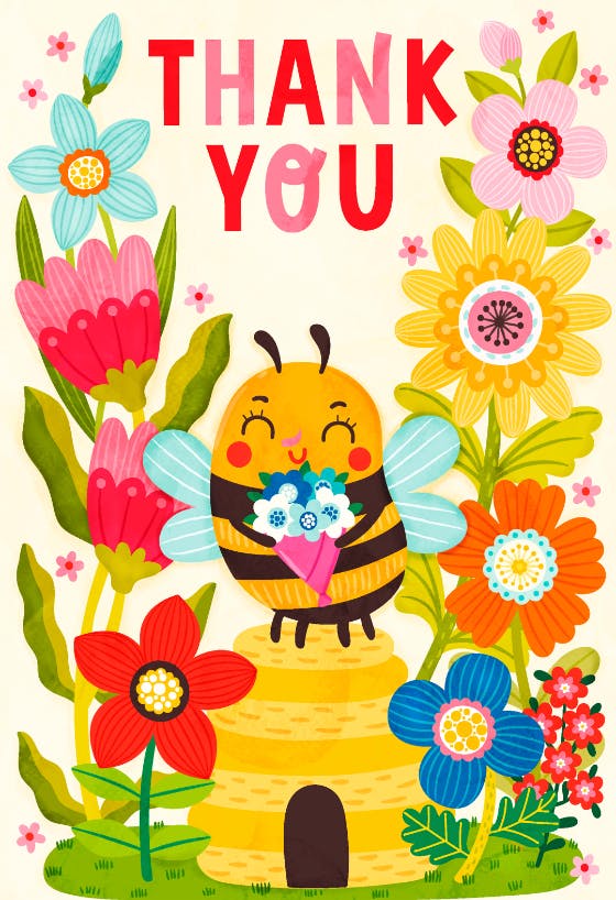 Bee & flowers - thank you card