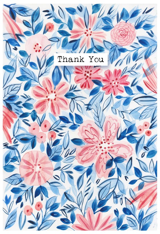 Blue & coral florals - thank you card