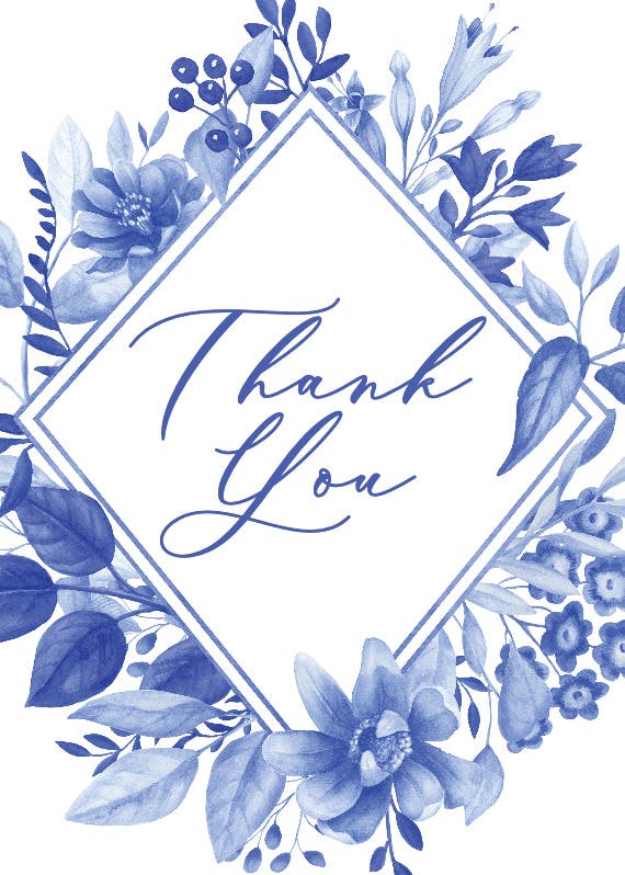 Blue floral romb - tarjeta de agradecimiento por la boda
