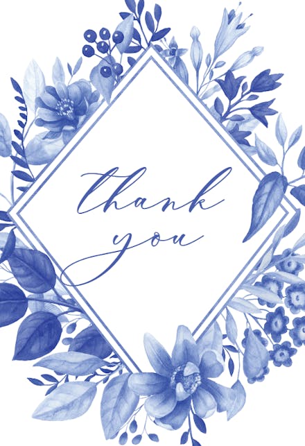 Blue Floral Romb - Thank You Card