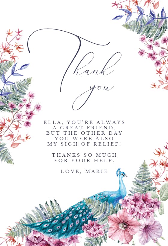 Blue peacock -  tarjeta de agradecimiento