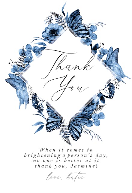 Boho Blue Floral - Thank You Card