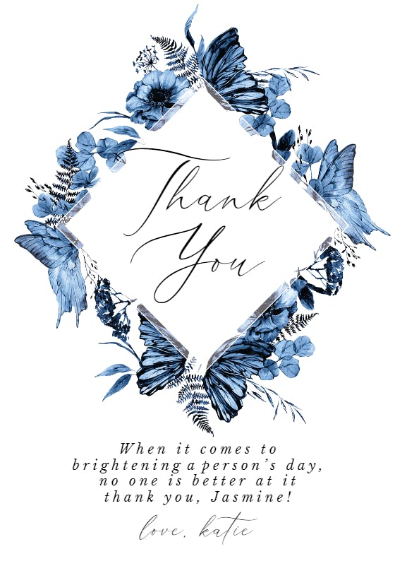 Boho blue floral -  free thank you card
