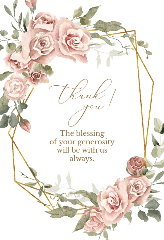 Dusty pink rose gold border - birthday thank you card