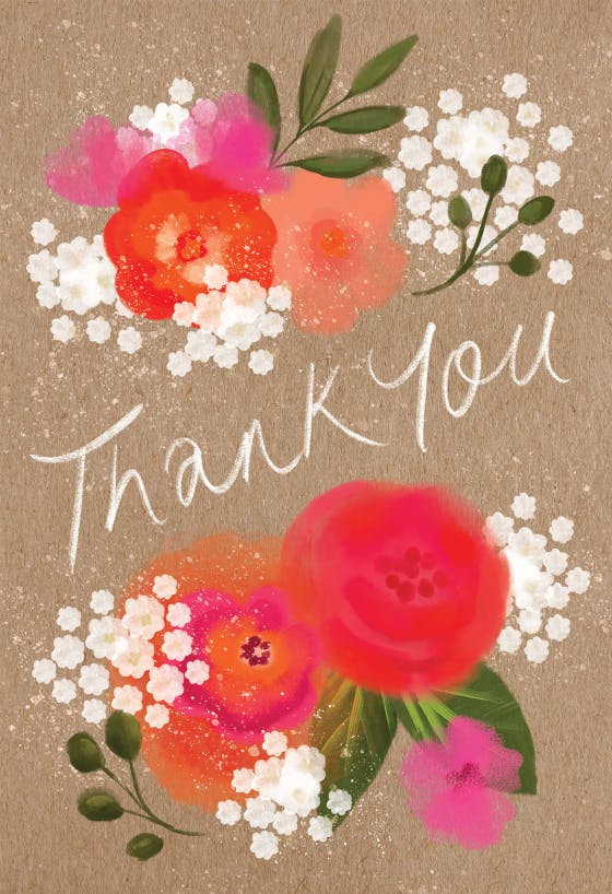 Brush painted flowers - birthday thank you card