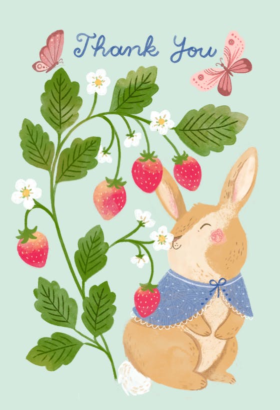 Bunny loves strawberries - thank you card