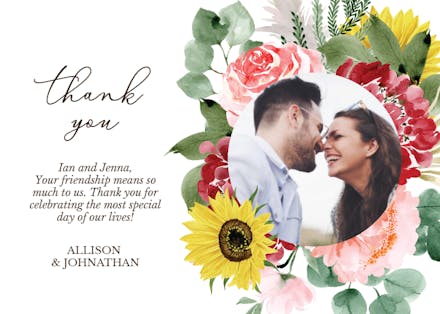 Burgundy sunflower - wedding thank you card