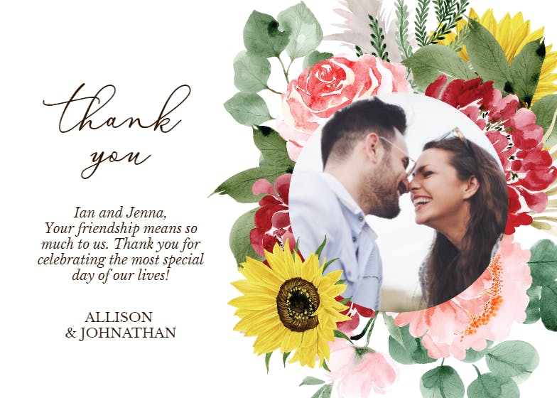 Burgundy sunflower -  tarjeta de agradecimiento por la boda gratis