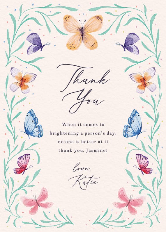 Butterfly florals -  tarjeta de agradecimiento