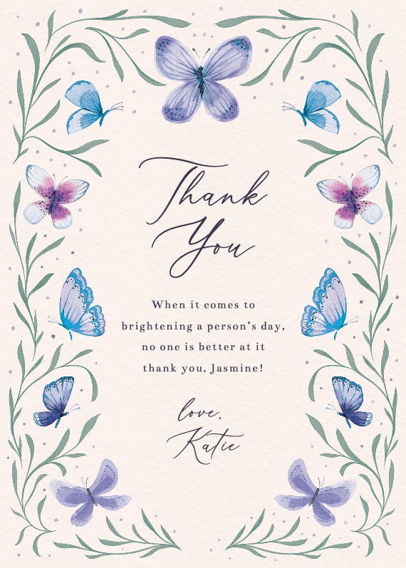 Butterfly florals - thank you card