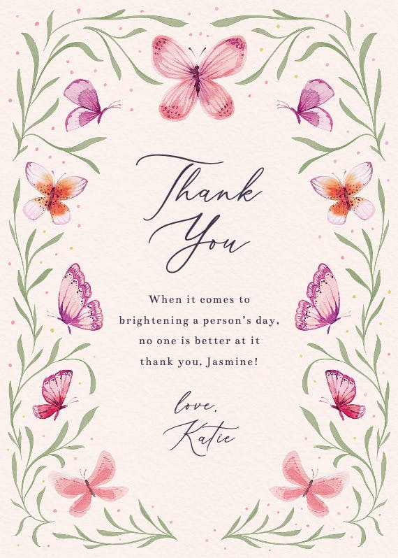 Butterfly florals -  tarjeta de agradecimiento
