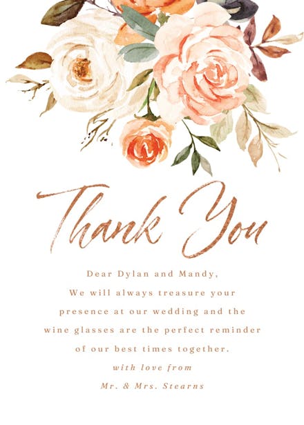 Cabbage roses spray - wedding thank you card