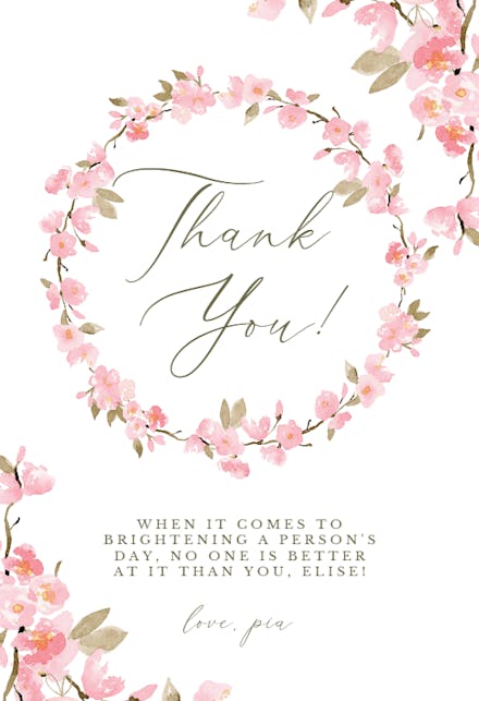 Cherry blossoms bouquet. boutique watercolor cards. greeting cards,  graduation, wedding thank you cards. Simple, Elegant. Signature design.