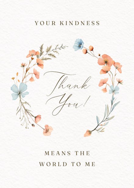 Delicate wreath - wedding thank you card