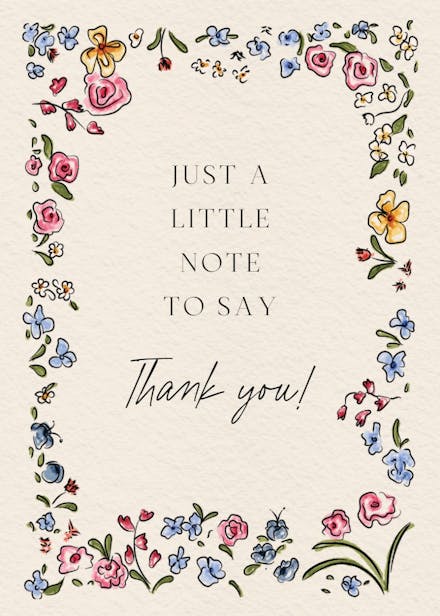 Doodle flowers - baptism thank you card