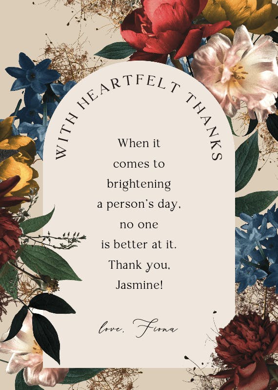 Dramatic blooms - baptism thank you card