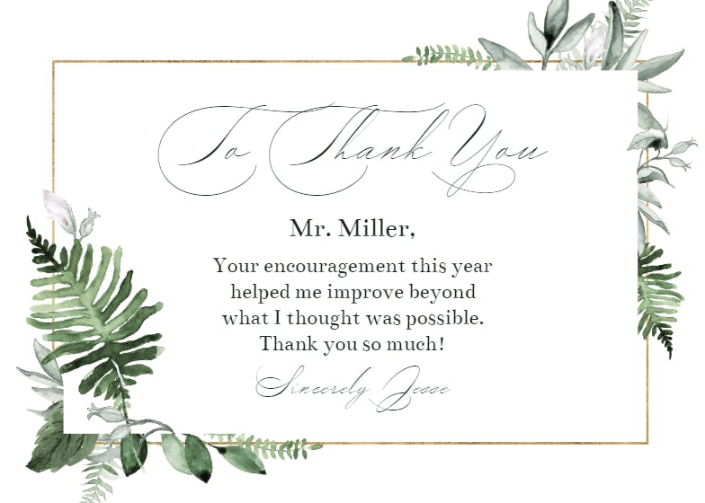 Feathery ferns - thank you card