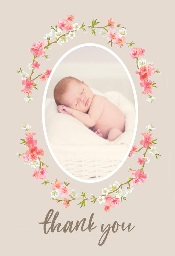 Floral baby -  tarjeta de agradecimiento por el bautizo gratis