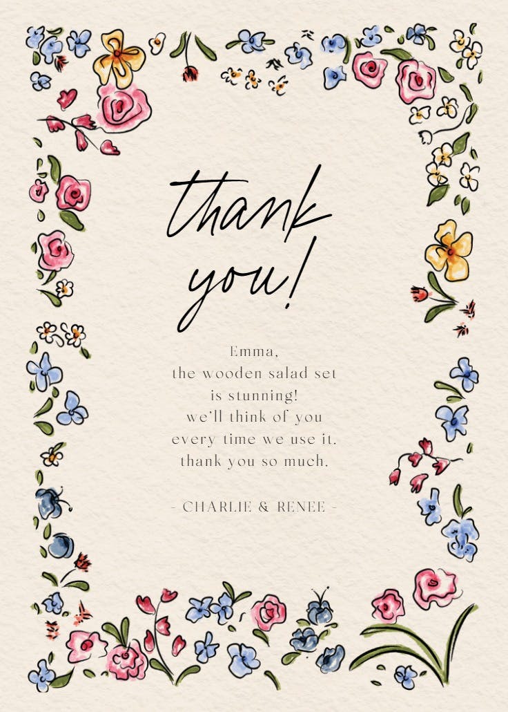 Floral doodles - baby shower thank you card