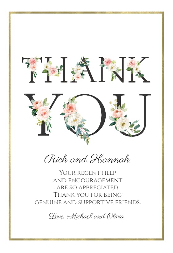 Floral font -  free thank you card