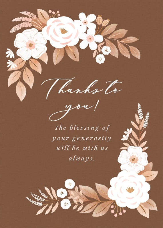 Floral peonies -  tarjeta de agradecimiento por la boda gratis