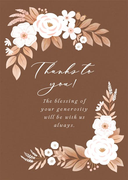 Floral peonies - wedding thank you card