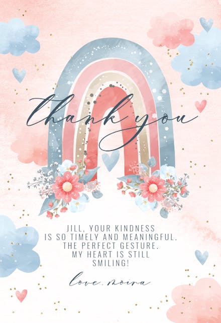 Floral Rainbow Clouds - Thank You Card Template | Greetings Island