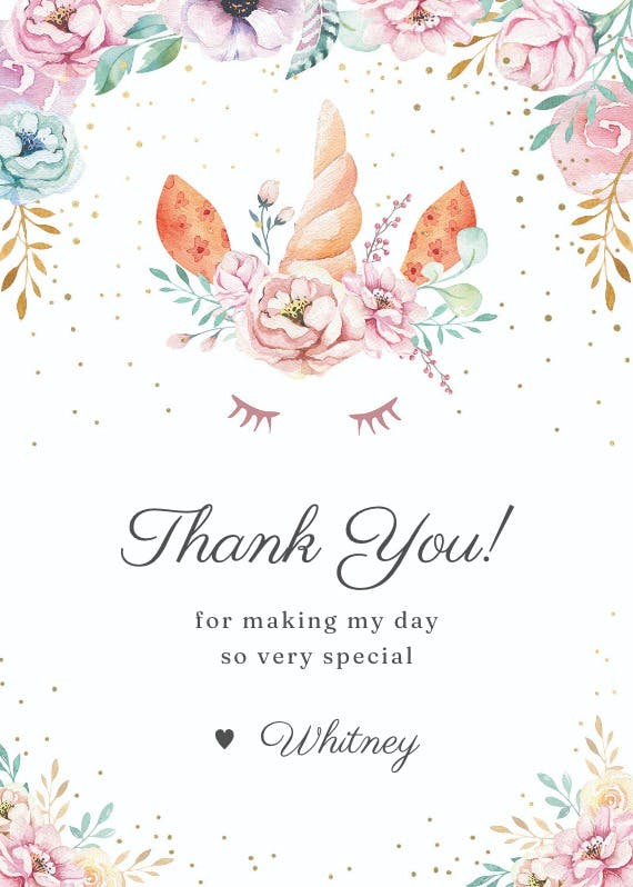 Floral unicorn - birthday thank you card