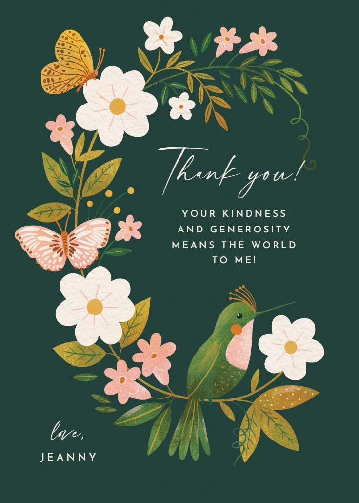 Florals & fauna - baby shower thank you card