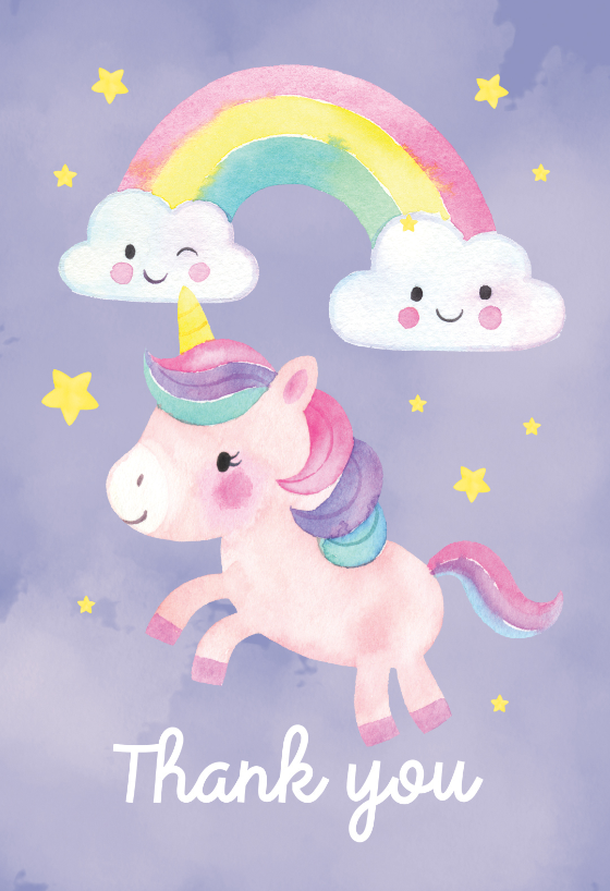 friendly unicorn thank you card template free