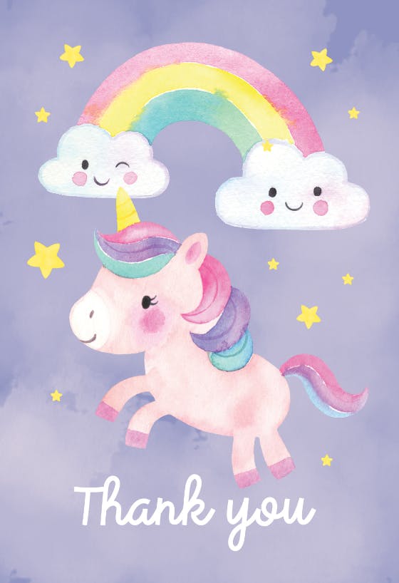 Friendly unicorn - birthday thank you card