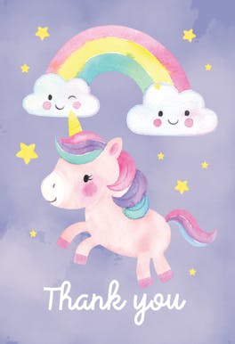 friendly unicorn free thank you card template greetings island