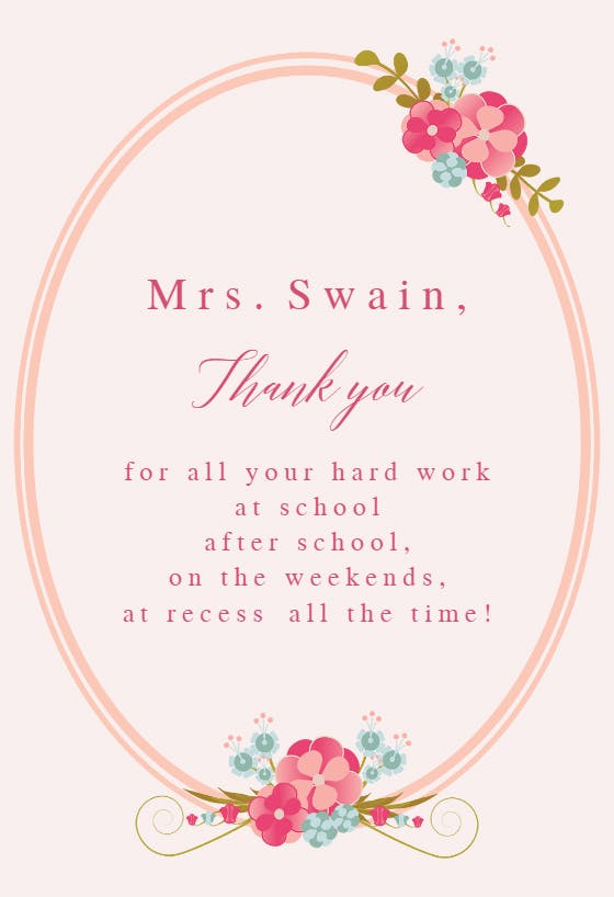 Full of pink - thank you card for teacher