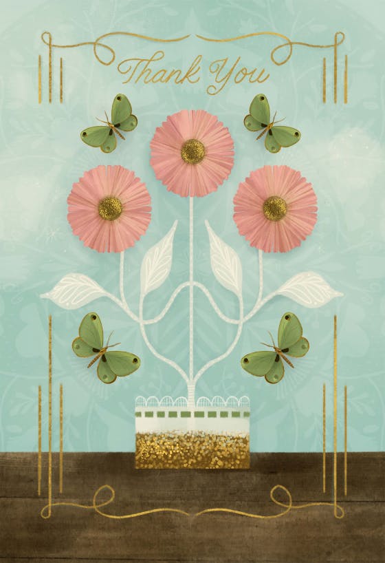 Glitter floral pot -  tarjeta de agradecimiento