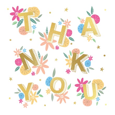 Gold letters and flowers - Thank You Card