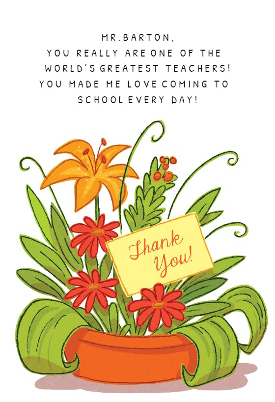 Homegrown appreciation - thank you card for teacher