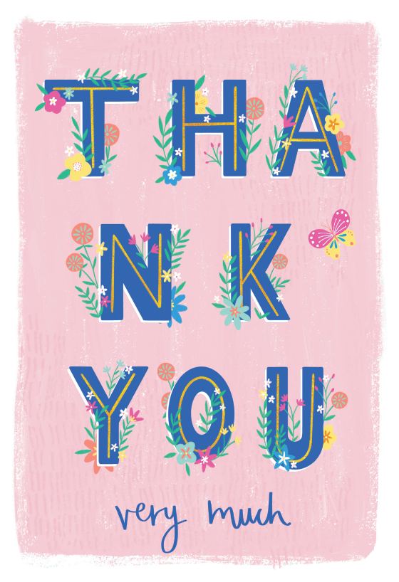 Lettering with flowers - Thank You Card (Free) | Greetings Island