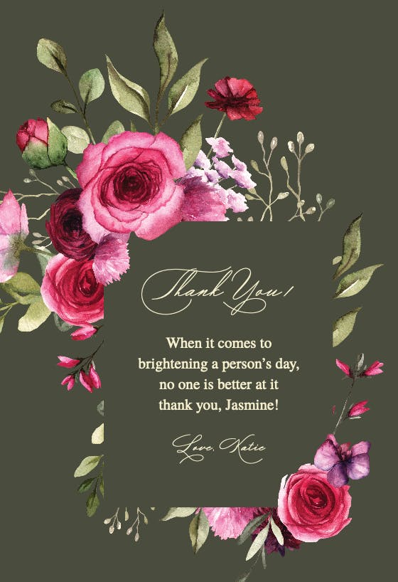 Magenta flowers -  tarjeta de agradecimiento por el bautizo